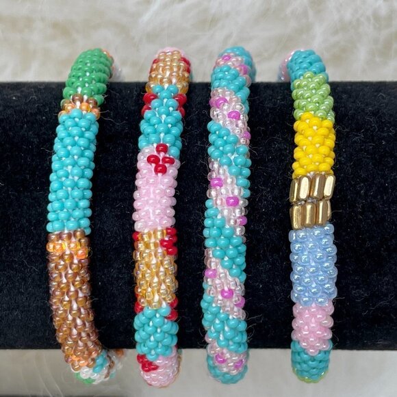 HAND CRAFTED in Nepal Beaded Bracelets (set of 4) #1006 - Picture 1 of 8